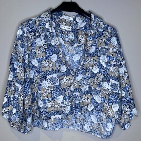 Pierre Cardin (Vintage) - Hawaiian Tropical Collared Crop Top - size Medium - Picture 1 of 4